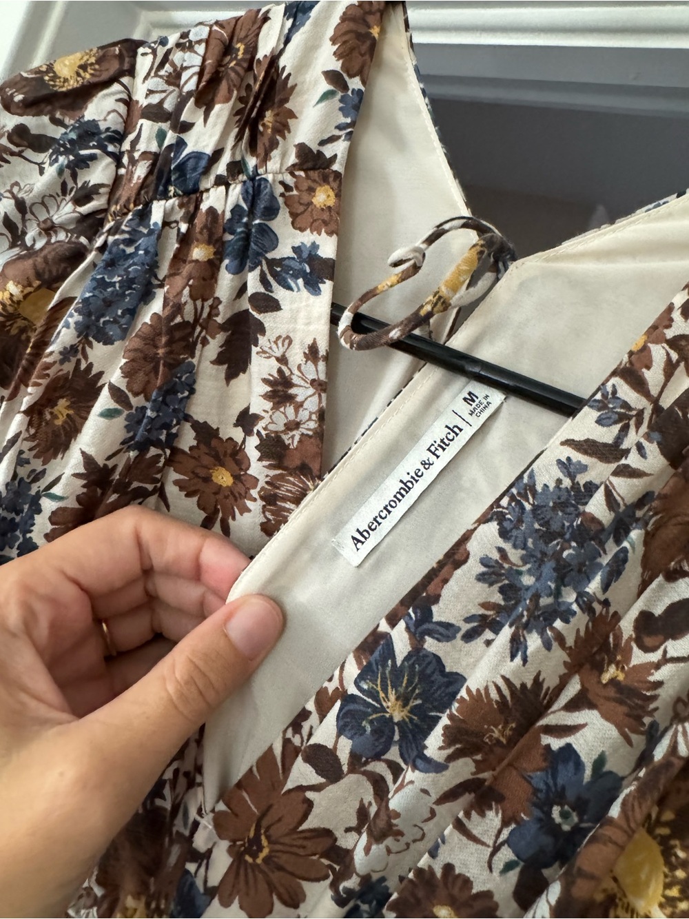 Abercrombie & Fitch Cream Midi Dress with Brown and Navy Floral Print
